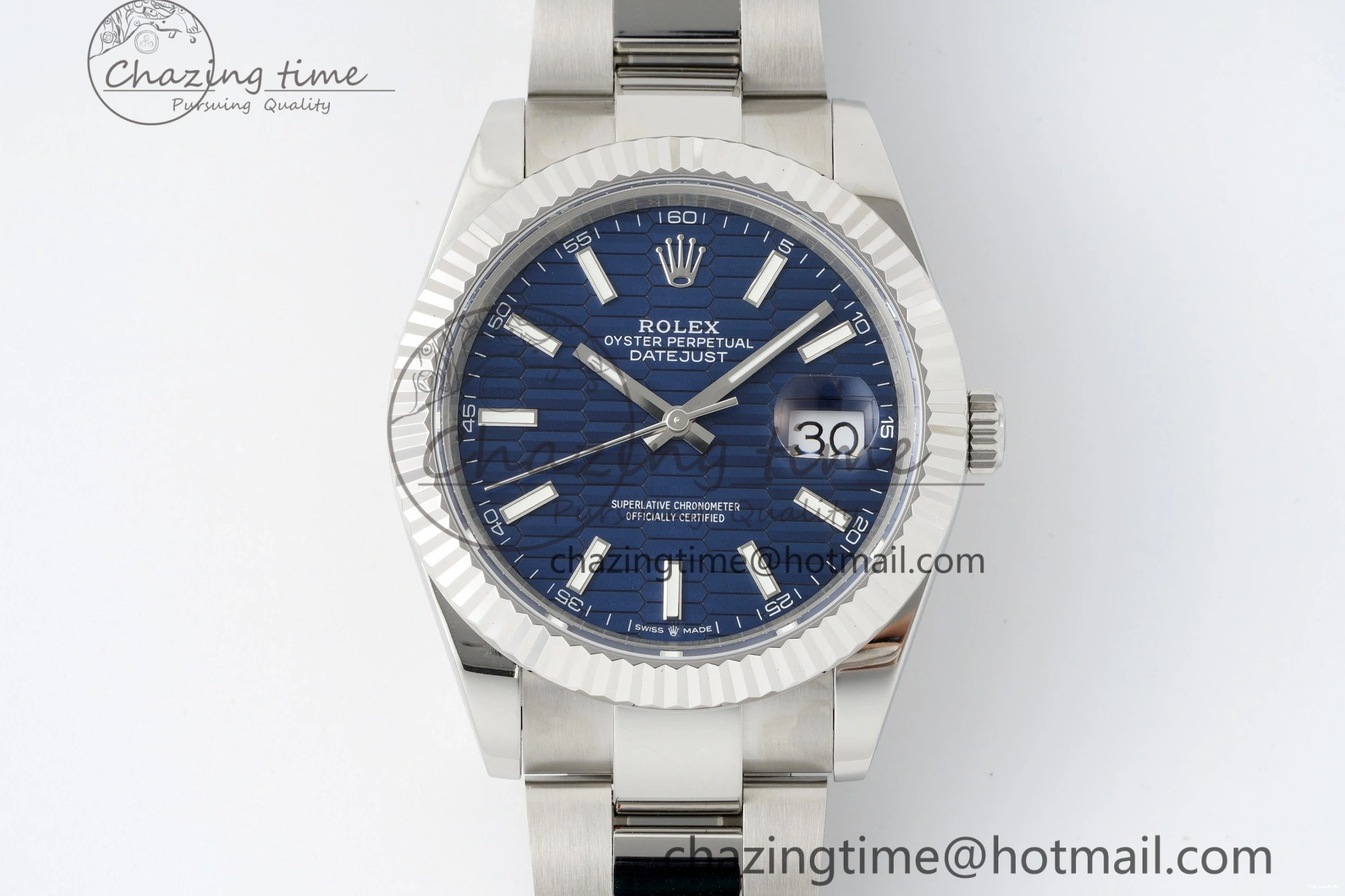 Bracelet Steel JDF DateJust on SS Dial Blue V2 VR3235 41 904L Oyster Textured 0309